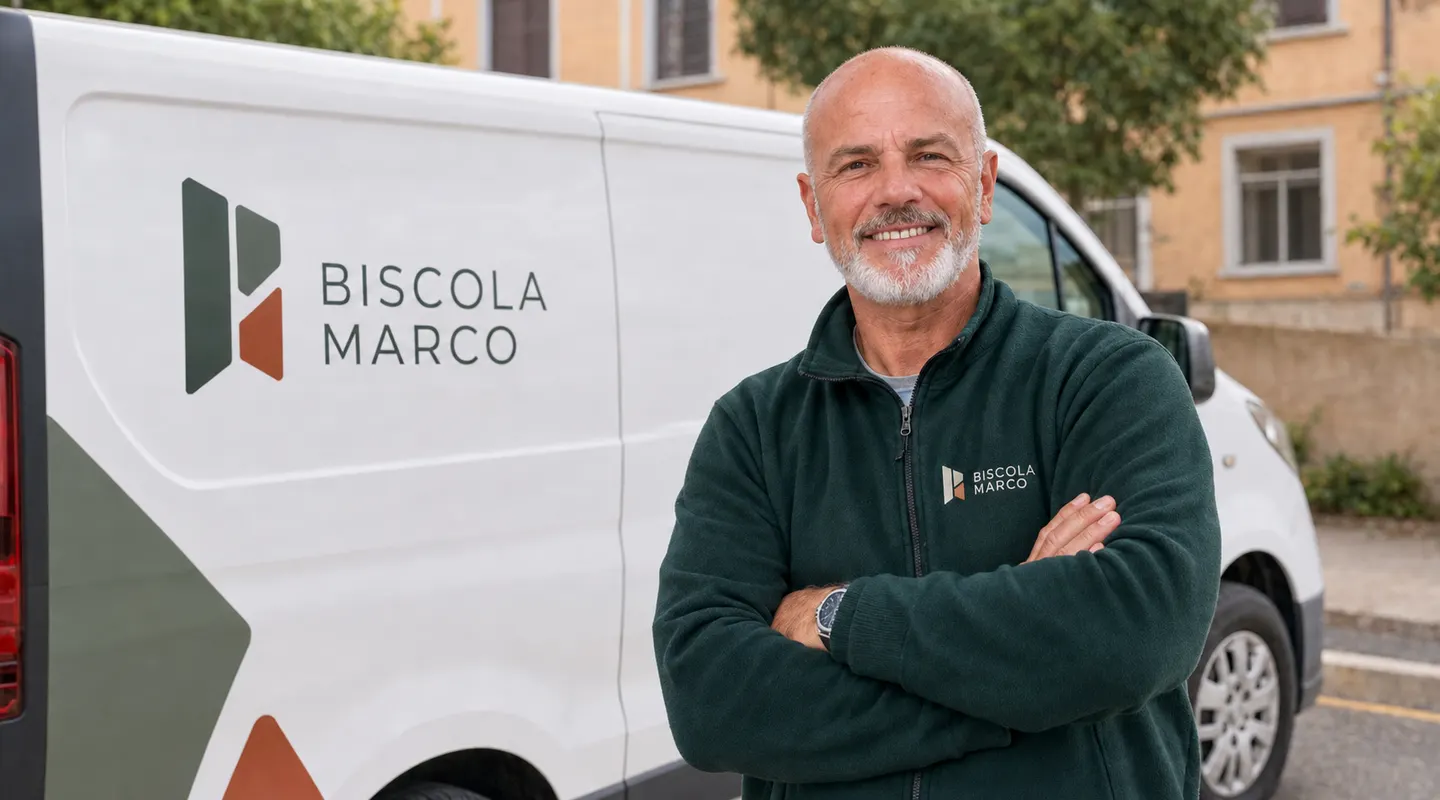 Marco Biscola davanti al furgone dell'attività