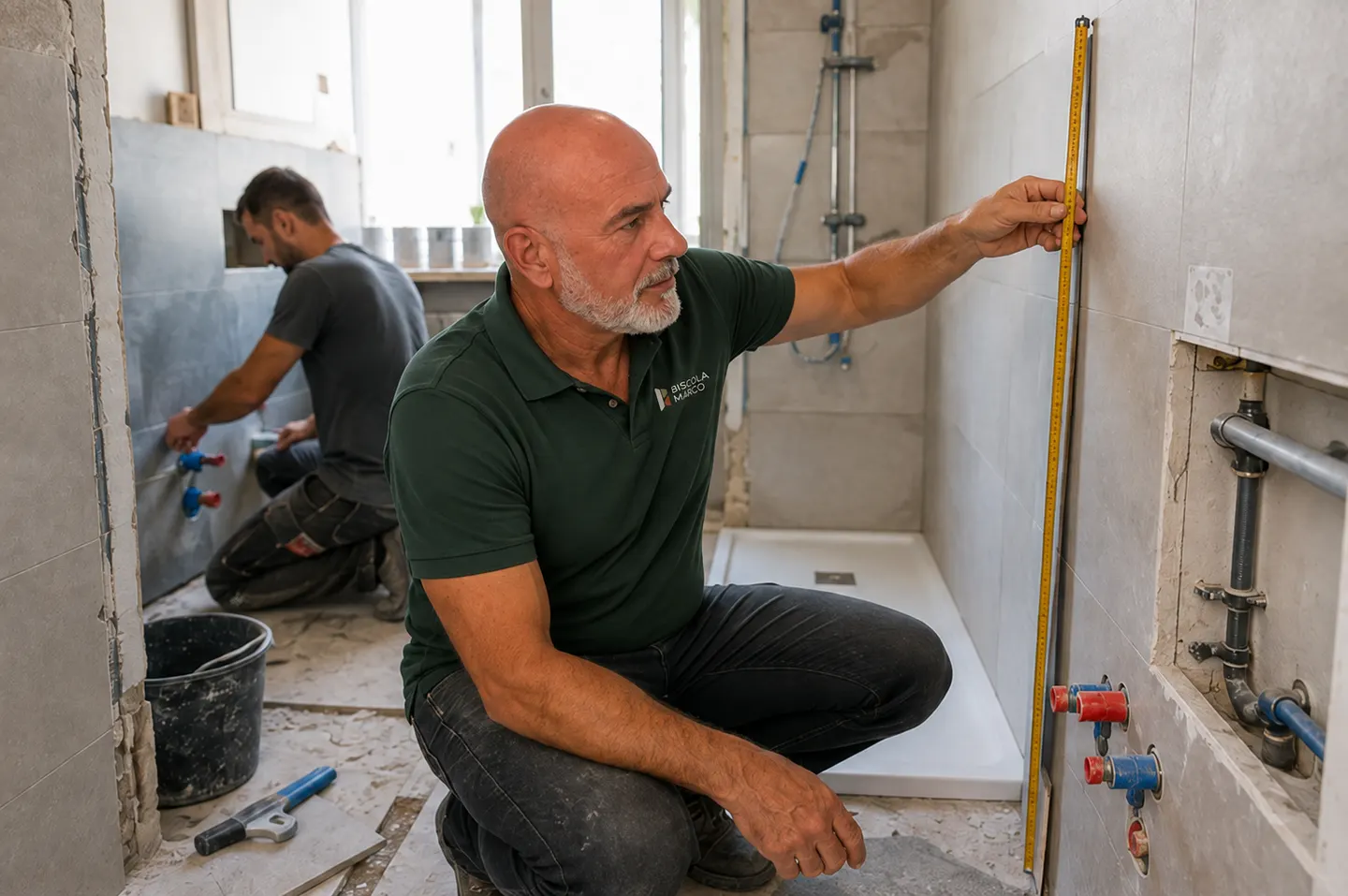 Marco al lavoro sull'installazione di un impianto tecnico