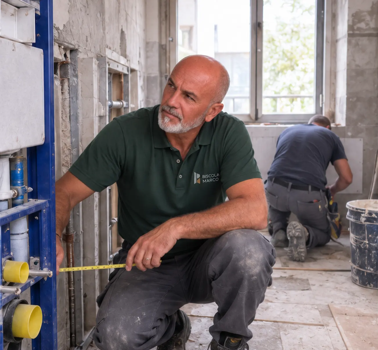 Marco al lavoro su un'installazione idraulica