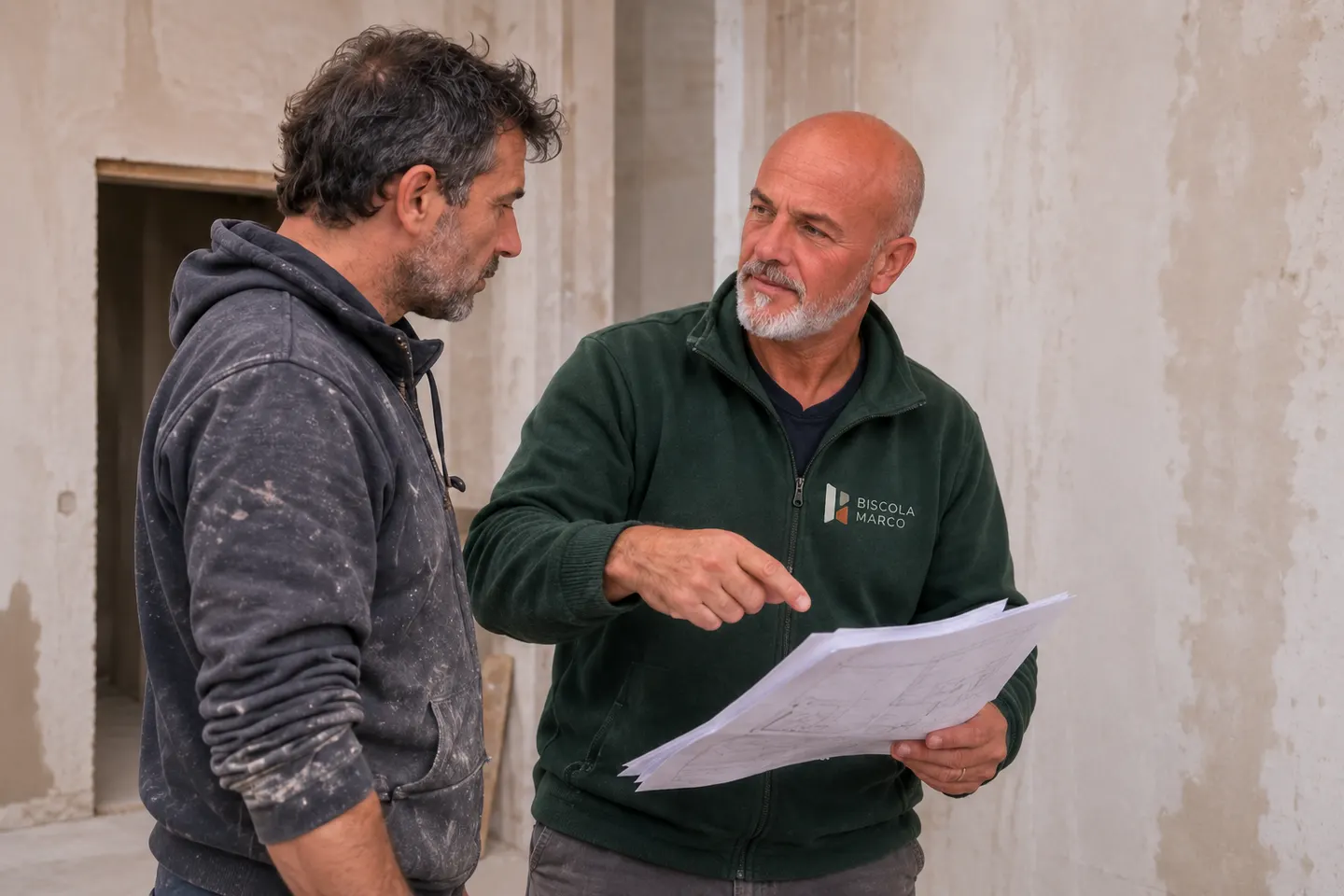 Marco esamina un progetto con un collaboratore durante una valutazione tecnica